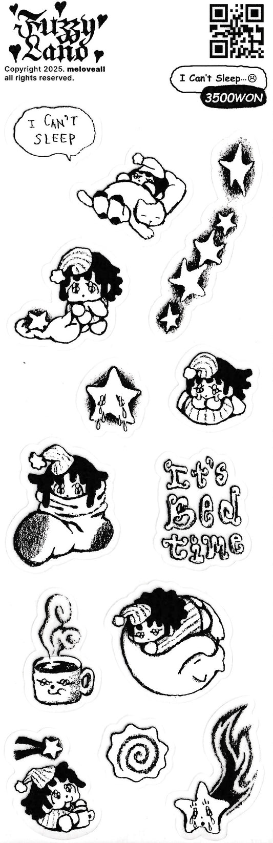 "I can't sleep" sticker sheet - Fuzzy Land