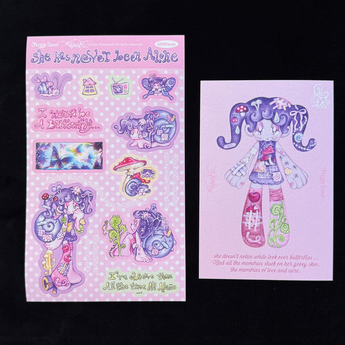 "Snail Girl" sticker sheet + postcard - Fuzzy Land
